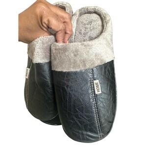 NWT Home Leather and fur slipper slides